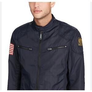 Ralph Lauren Biker Mens Jacket Moto Large Designer Streetwear American Flag